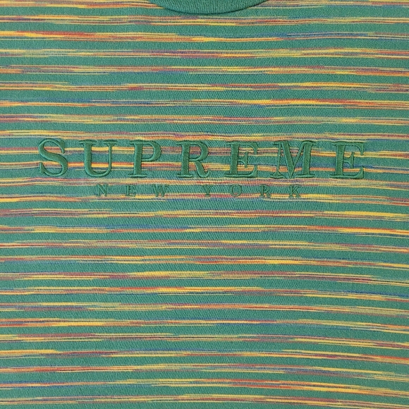 Supreme New York Static Stripe Short Sleeve T Shirt Large Green 100% Cotton - Picture 4 of 12